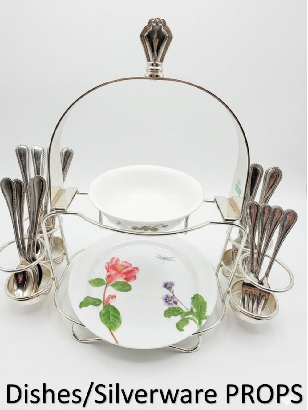 Towle Silver Plated 2-Tier Buffet Caddy Stacking Plate & Silverware Server 17.5"